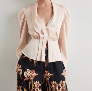 NWT BCBG Satin Pleated Button Top